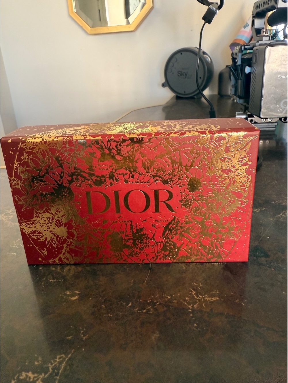 Dior Red and Gold Decorative Storage Box with Mirror